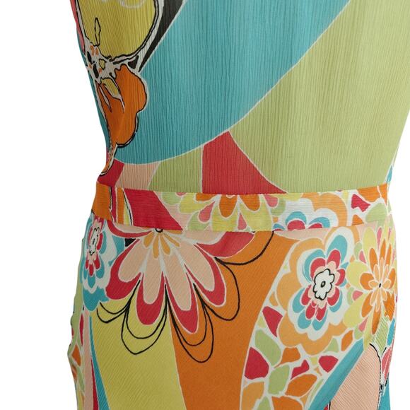 Lafayette 148 Crinkle Silk Dress Size 2 Colorful Mod Spring Summer Beachy - Picture 6 of 15